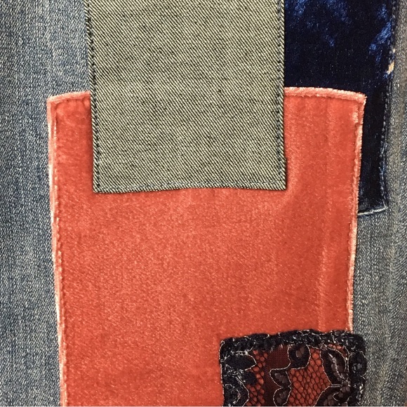 LOGO by Lori Goldstein Limited Edition Velvet Patchwork Jeans Medium Wash 8P - Picture 6 of 12